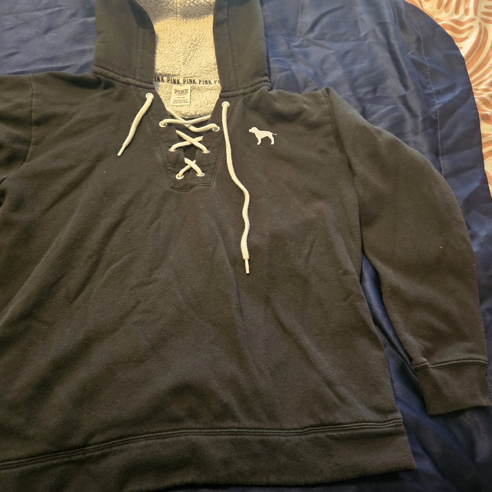 Victoria's Secret Black Lace-Up Hoodie